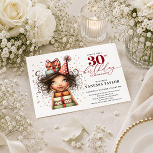 Stylish Humor Woman 30th Birthday Burgundy Script Invitation