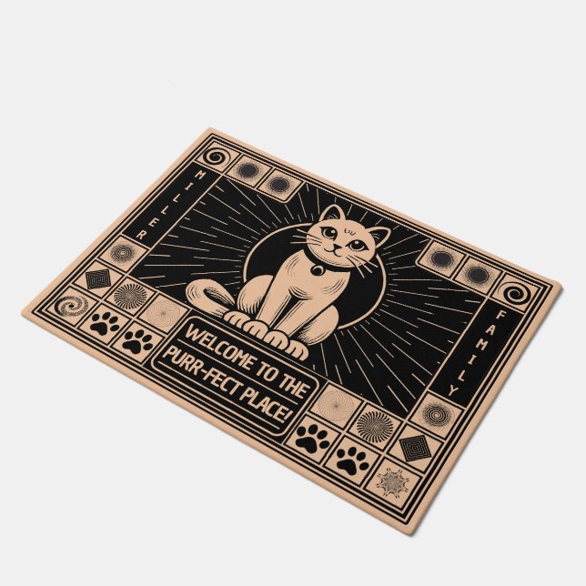 Stylish, humorous, customizable purr-fect cats doormat (Angled)