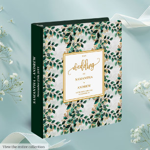 Stylish Hunter Green Gold Foliage Wedding Album 3 Ring Binder