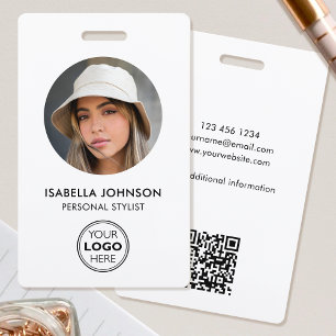 Stylish ID Photo Logo QR Code White Black Security Badge