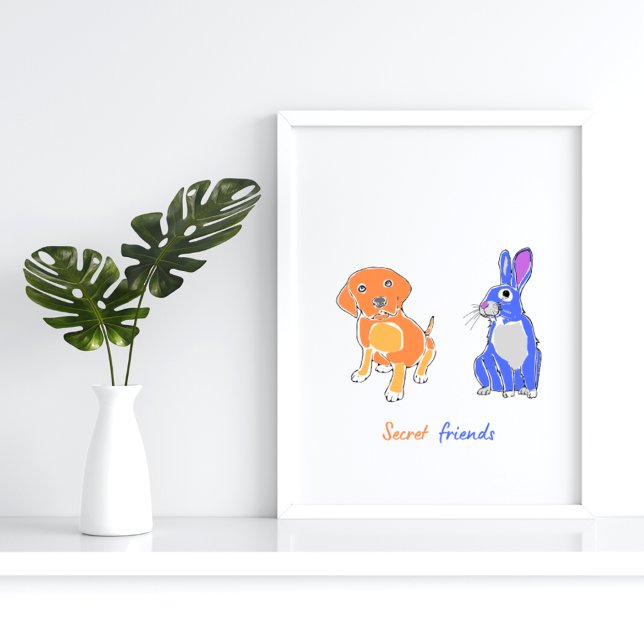 Stylish Illustrated Dog And Rabbit Wall Art Poster (Creator Uploaded)