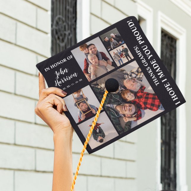 Stylish In Honor Of | 6 Photo Memorial Graduation Cap Topper (Creator Uploaded)