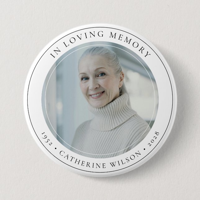 Stylish In Loving Memory Memorial Photo Button (Front)