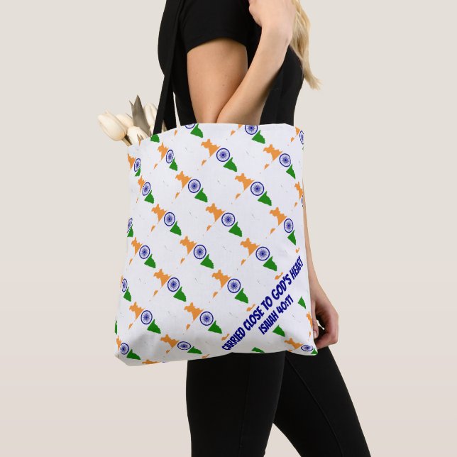 Stylish INDIA FLAG God's Heart Isaiah 40 Tote Bag (Close Up)