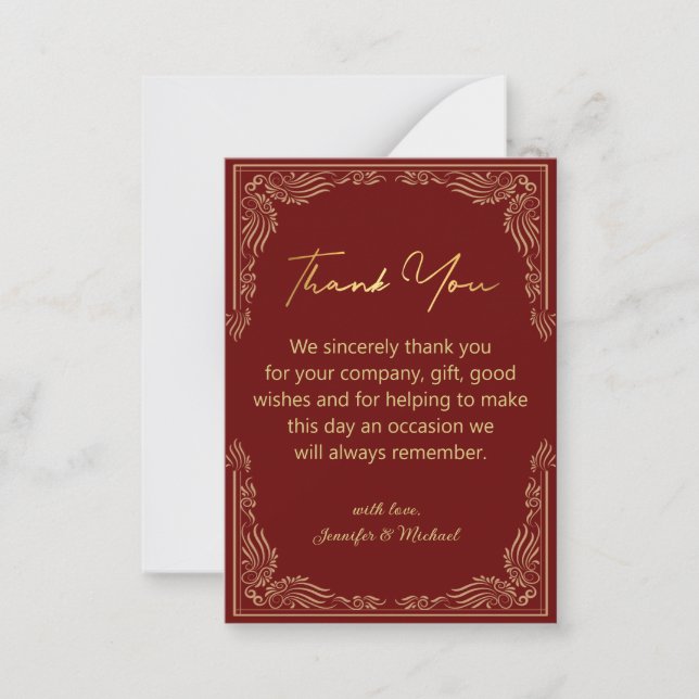 stylish indian gold red  thank you wedding   note card (Front)