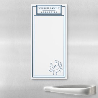 Stylish Indigo Blue Crab- Personalized Magnetic Notepad