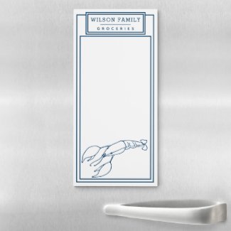 Stylish Indigo Blue Lobster - Personalized Magnetic Notepad