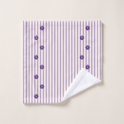 Stylish Indigo Flowers Blush  Violet Striped Bath Towel Set