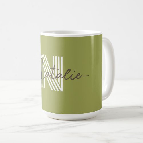 Stylish initial and script name Olive green cute Coffee Mug