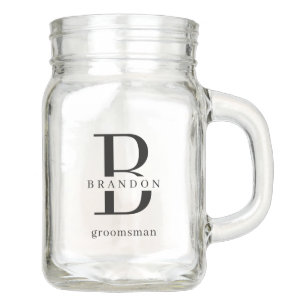 Stylish Initial EDITABLE COLOR Bridal Party Gift Mason Jar