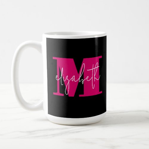 Stylish Initial Letter Monogram and Name Black Coffee Mug