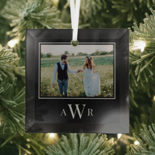 Stylish Initials Editable Color Photo Ornament