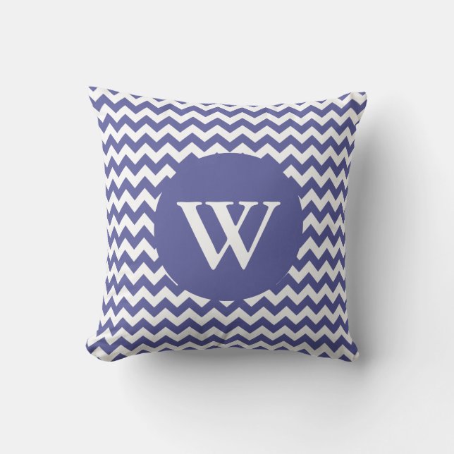Stylish Iris Blue Monogram Decorator Pillow (Front)