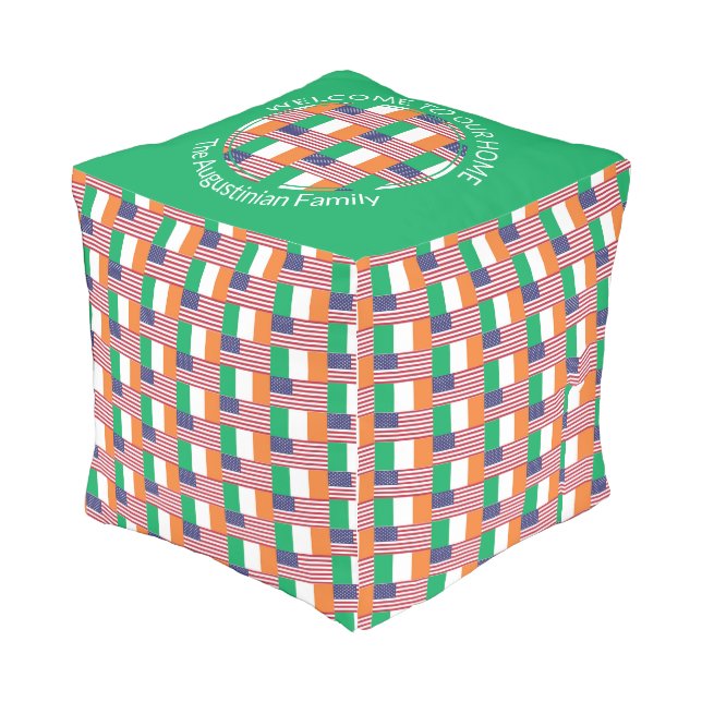 Stylish Irish American Flag Outdoor Pouf (Angled Front)