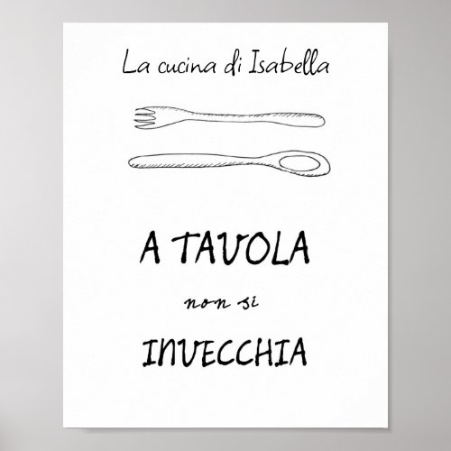 Stylish italian kitchen art spoon fork quote  poster