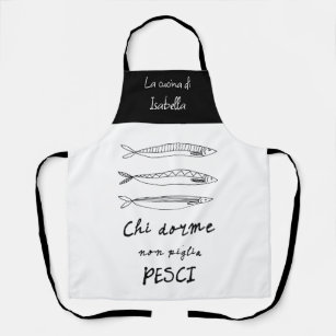 Stylish italian kitchen sardines drawing black apron