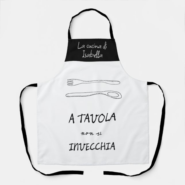 Stylish italian kitchen spoon fork quote apron (Front)
