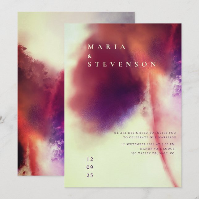 Stylish Ivory Brown Watercolor Dandelion Wedding Invitation (Front/Back)