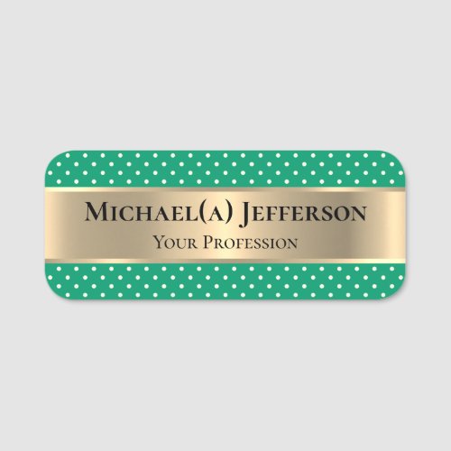 Stylish Jade Green And Polka Dot Chic Luxury Gold Name Tag