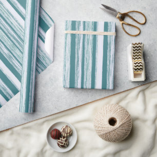 Stylish Jade Green Beach Hut Stripe Pattern Wrapping Paper