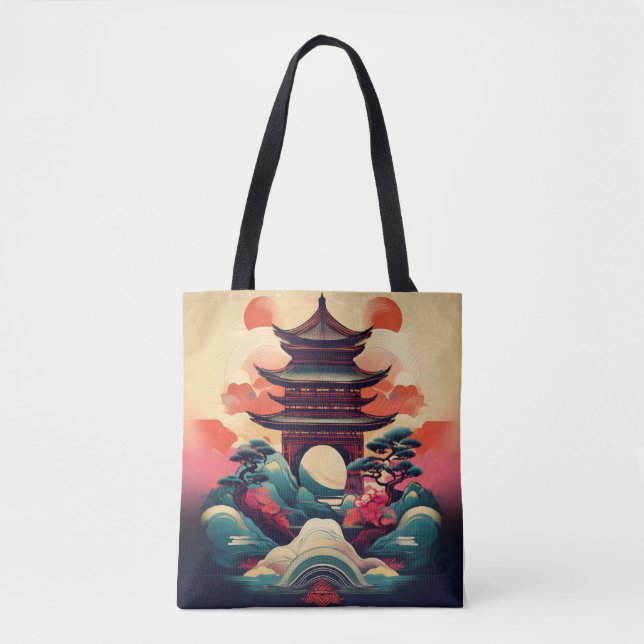 Stylish Japanese Pagoda: Cultural Print Under the  Tote Bag (Front)