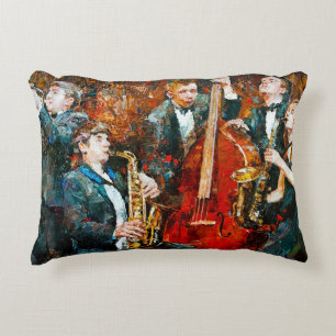 Stylish jazz band playing music on the scene, back accent pillow