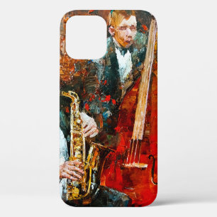 Stylish jazz band playing music on the scene, back iPhone 12 case