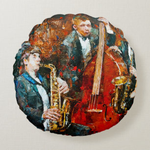 Stylish jazz band playing music on the scene, back round pillow