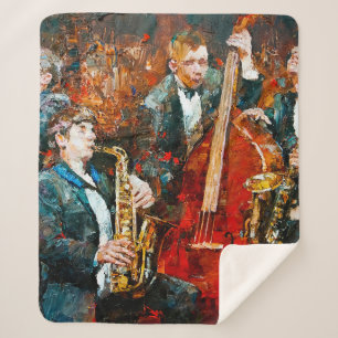 Stylish jazz band playing music on the scene, back sherpa blanket
