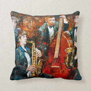Stylish jazz band playing music on the scene, back throw pillow