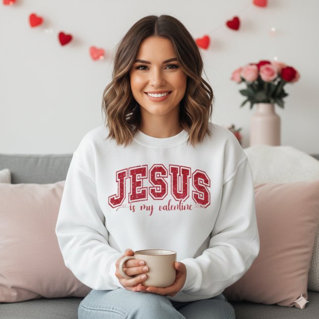 Stylish Jesus Is My Valentine Red Faux Sequin Sweatshirt (Stylish Jesus Is My Valentine Red Faux Sequin Sweatshirt)
