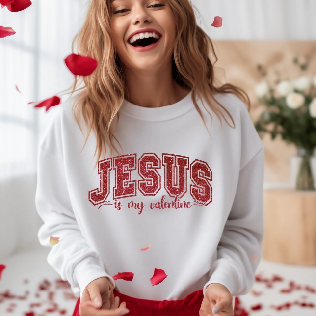 Stylish Jesus Is My Valentine Red Faux Sequin Sweatshirt (Stylish Jesus Is My Valentine Red Faux Sequin Sweatshirt)
