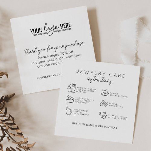 Stylish Jewelry Care Instructions Business Logo Enclosure Card