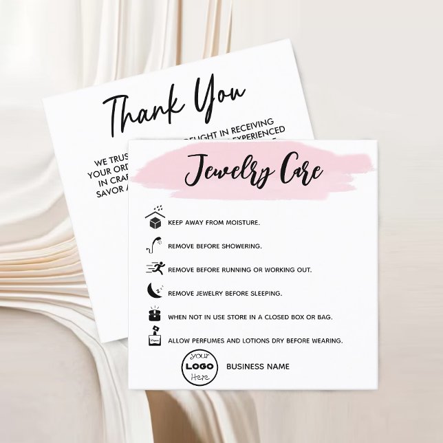 Stylish Jewelry Care Thank You Company Logo Square Business Card (Stylish Jewelry Care Thank You Company Logo Business Card)