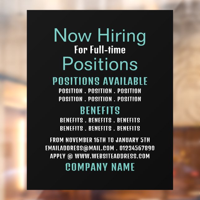 Stylish Job Vacancy Recruitment Advertising Window Cling (Sheet 2)