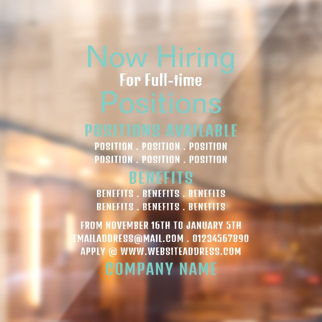 Stylish Job Vacancy Recruitment Advertising Window Cling (Sheet 2)
