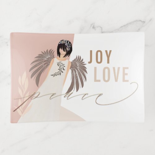 Stylish  Joy Love Peace Dusty Pink Cream Angel Trinket Tray