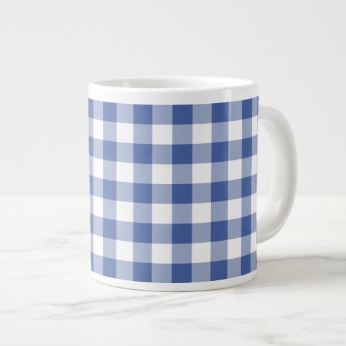 Stylish Jumbo_sized Mug Dark Blue Check Gingham Large Coffee Mug