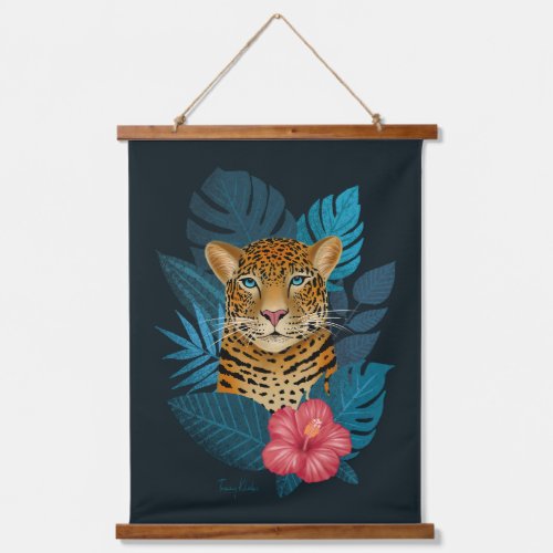 Stylish Jungle Leopard Floral Art  Blue Navy Hanging Tapestry