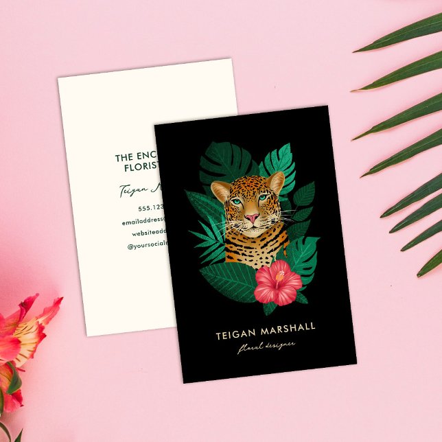 Stylish Jungle Leopard Hibiscus Flower Business Card (Creator Uploaded)