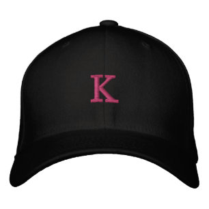 Stylish K Monogram Black Initial Classic-Hat Fit Embroidered Baseball Cap