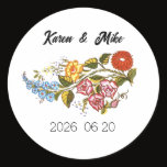 Stylish Kalocsai  flowers - personalized  Classic Round Sticker