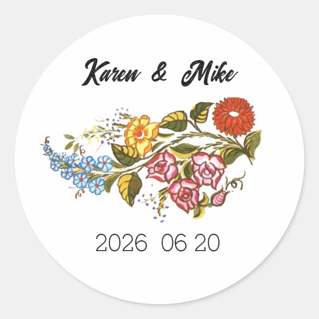 Stylish Kalocsai  flowers - personalized  Classic Round Sticker (Front)