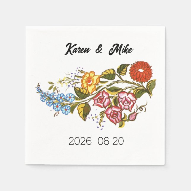 Stylish Kalocsai  flowers - personalized wedding Napkins (Front)
