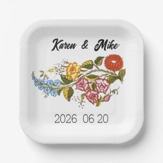 Stylish Kalocsai  flowers - personalized wedding Paper Plates