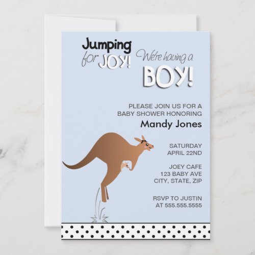 Stylish Kangaroo Jumping for Joy Boy baby shower Invitation