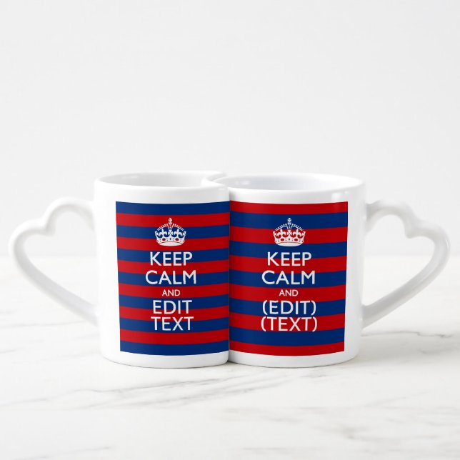 Stylish KEEP CALM AND Your Text on Stripes Coffee Mug Set (Back Nesting)
