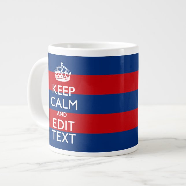 Stylish KEEP CALM AND Your Text on Stripes Large Coffee Mug (Front Left)