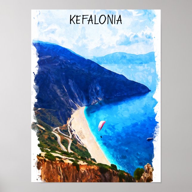 Stylish Kefalonia Greece Watercolor Artwork Poster (Front)