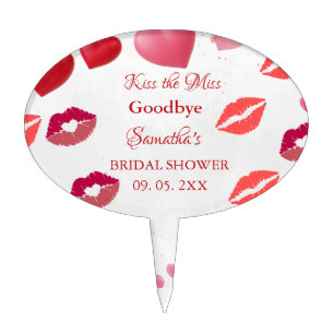 Stylish  Kiss Miss Goodbye Red Lips Bridal Shower Cake Topper